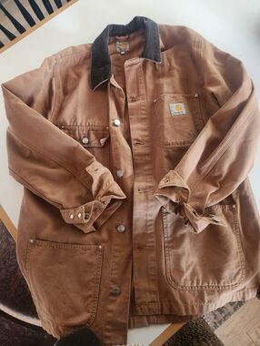 Carhartt Brown Canvas Barn Jacket , Light Weight, with Dark Corduroy Collar